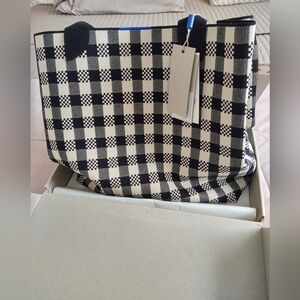 Rothy's Light Weight Tote Black & Canvas Gingham NEW